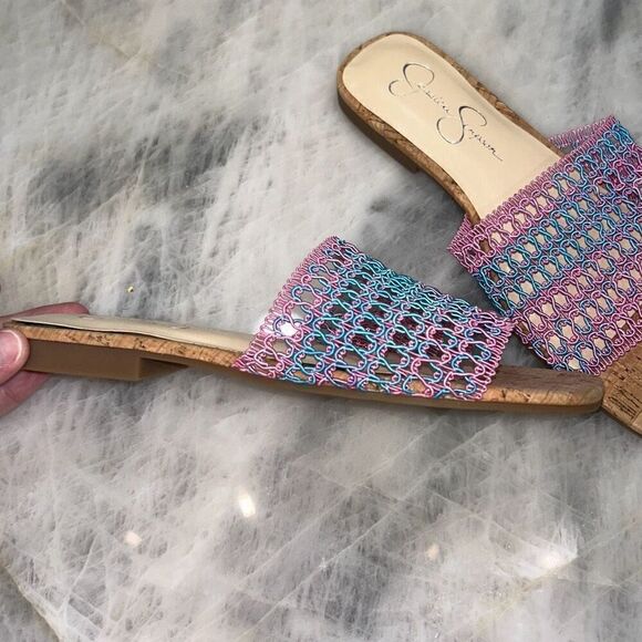 Jessica Simpson pink & blue flip flops size 7 - Picture 3 of 3